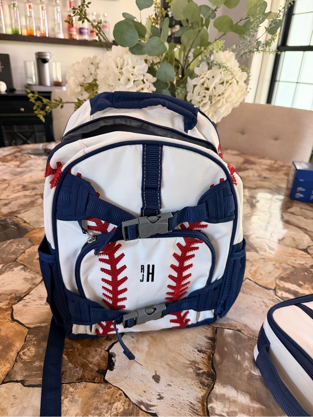 Pottery barn Kids Mackenzie 3d Baseball Stitch Backpack - Navy/White